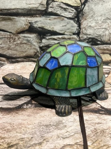 Vtg Stained Glass Tiffany Style Turtle Accent Table Lamp Night Light Decor Works