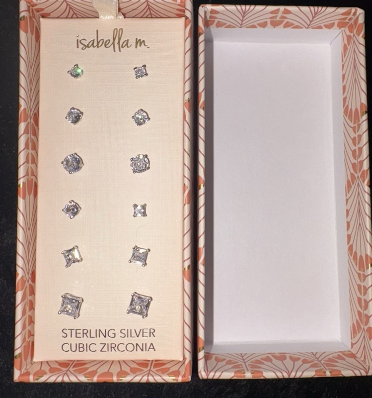 Isabella Stud Earring Set Sterling Silver Cubic Zirconia New. Different Sizes