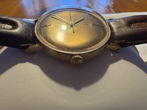 TIMEX 21 Marlin Men’s Goldtone Watch Radiant Gold Dial Mechanical Movement - Picture 4 of 14