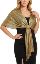 Sparkling Metallic Shawls and Wraps for Evening Wedding or Formal Dresses with F