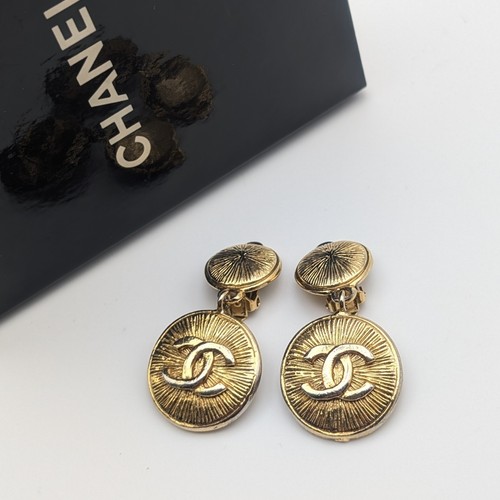 Chanel Earrings, Coco Mark, Gold, Swing, Early Vintage