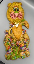 Large 1970's Ceramic Lion Wall Art 3D Plaster Child's Room Nursery Playroom Deco