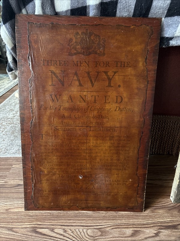 Primitive, Colonial, Early American Style Men For The Navy Wanted Folk Art Wood