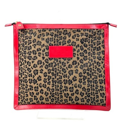 Fendi Clutch Bag Purse   Leopard  Leather Nylon Authentic 398T0359