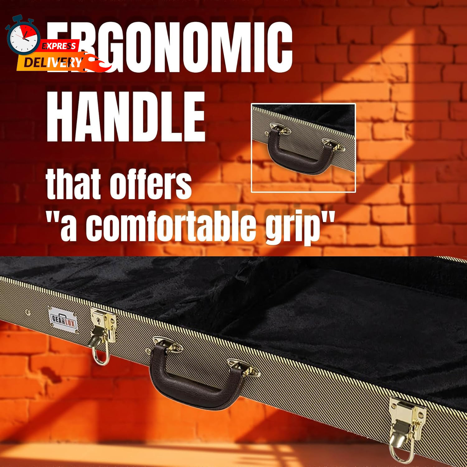 Gearlux Bass Guitar Hard Case, Fits Fender Precision/Jazz Bass and More with Ext