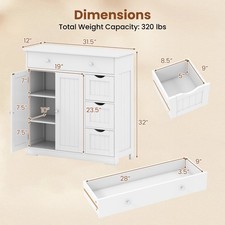 Bathroom Floor Cabinet, Storage Cabinet w/4 Drawers,2 Doors Adjustable Shelf