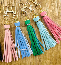 Tassel HandBag Charm Vegan Leather Key Chain with Gold Clip - 9 Different Colors