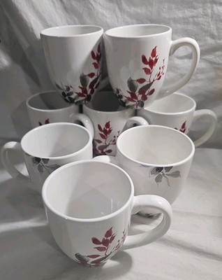 8 Corelle Coordinates Kyoto Leaves White Red Gray Coffee Tea Mugs Stoneware
