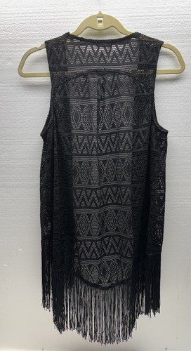 Eye Shadow Y2K Black Open Front Fringe Lightweight Casual Women’s Size Medium - Picture 2 of 6