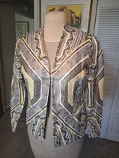 Chico  s Geometric Metallic Open Jacket Size 1 Medium, 8 Linen Blend NWT New