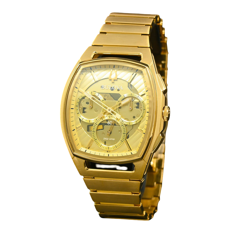 Bulova Curve Champagne Dial Gold Sapphire Stainless Steel Men's