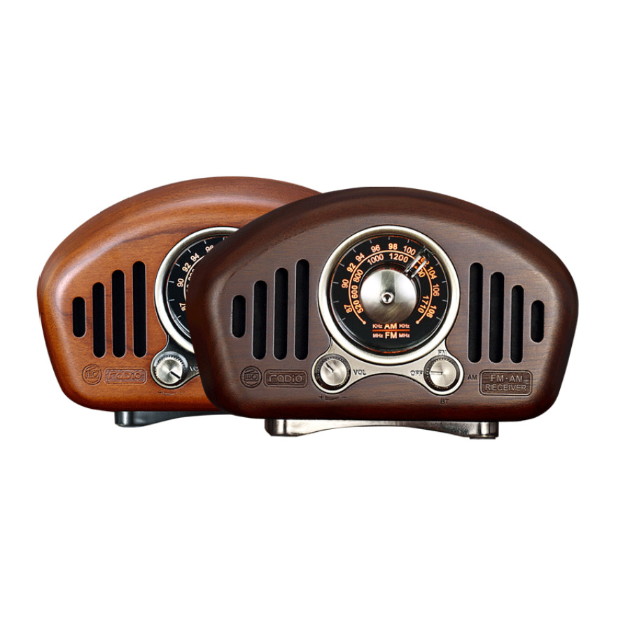 Haut-parleur Bluetooth retro R909-C finitions bois marron foncé et récepteur FM