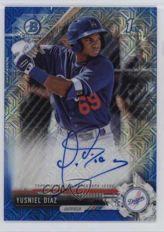 2017 Bowman Chrome Prospect Blue Mojo Refractor 32/150 Yusniel Diaz Auto 0b2