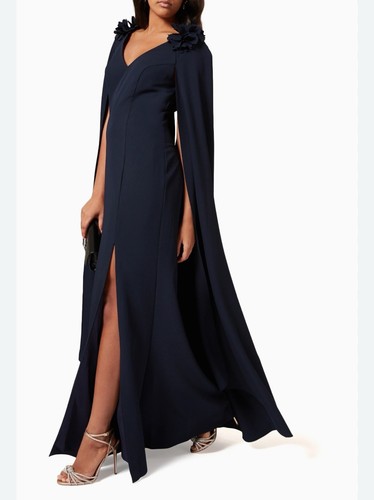 MARCHESA NOTTE Sleeveless Cape Gown in Crepe Designer Size8 Navy Blue - Picture 5 of 5