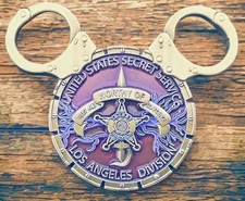 🔥U.S. Secret Service Disneyland LA Office Silver Maroon Mickey Challenge Coin