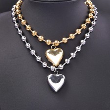 Stainless Steel Heart Pendant Necklace Women Sweet Love 40cm Length Jewelry