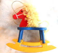 Vintage Christmas Ornament - MULI-COLOR WOOD ROCKING HORSE - 3.5"