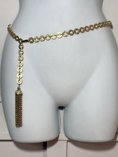 Vintage Napier Gold Tone Textured Chain Belt With Tassel Adjustable