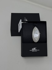 Adee Kaye Beverly Hills Women's Gemmed Quartz Marquise Wristwatch Black Leather 