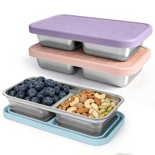 3 Pack Stainless Steel Snack Containers 15oz Reusable Metal Food Cups for Kids