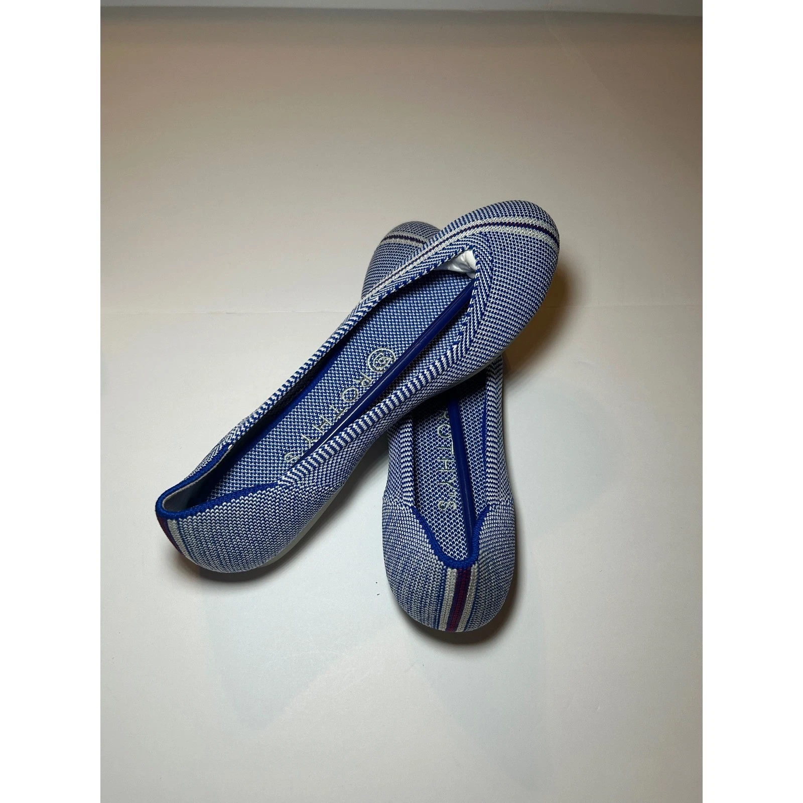 Rothy's The Point Ballet Flats Blue White Stripe Knit Women SZ 6 Retired Color