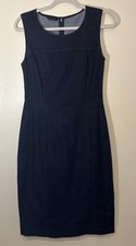 Prada Milano Dark Navy Denim Sleeveless Sheath Dress Size IT 46/ US 12