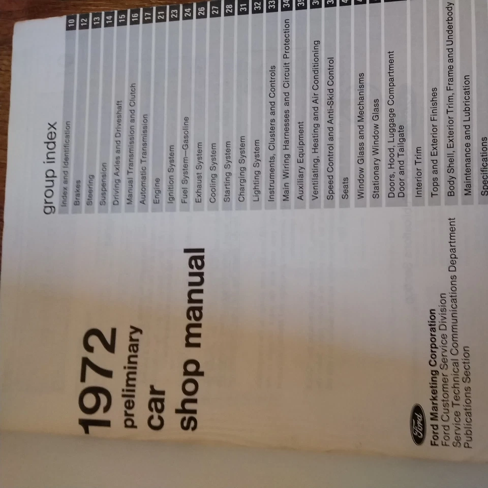 Ford Car 1972 manual de taller preliminar Torino Ranchero Thunderbird Lincoln Mark Foto 2 de 4