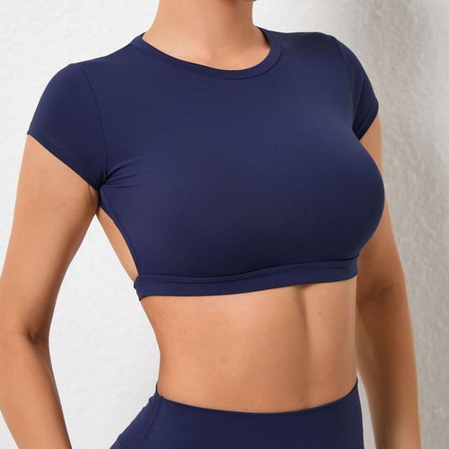 Atmungsaktive rückenfreie Yoga Crop Tops für Frauen Sport Shirts Fitnessstudio - Bild 7 von 30