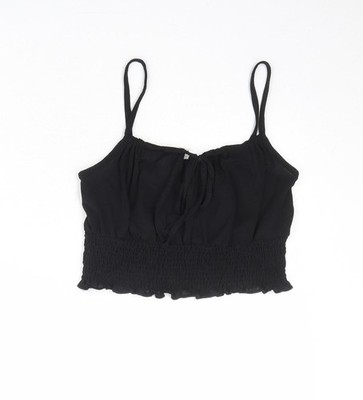 Topshop Damen schwarz Polyester kurz geschnitten Tank Größe 10 U-Ausschnitt - vorne zum Binden