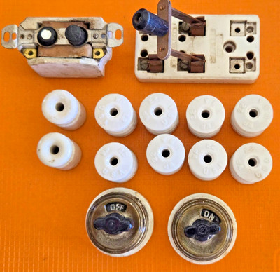 Lot of Small Electrical Ceramic/Porcelain Insulators, Switches, Etc.