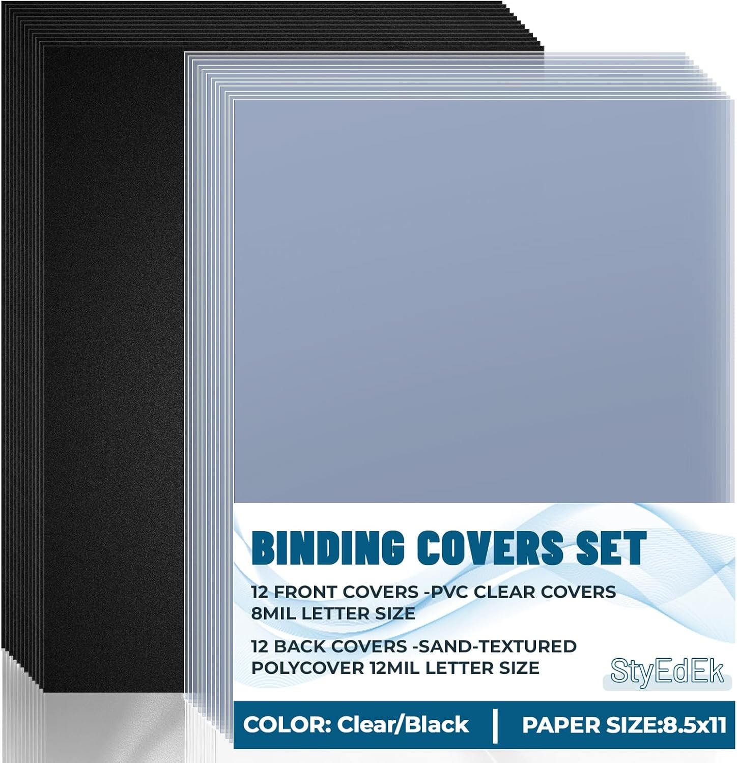 12 Pcs Bluish & 12 Pcs Binding Covers ， 8.5 x11 Inch Clear Book Cover