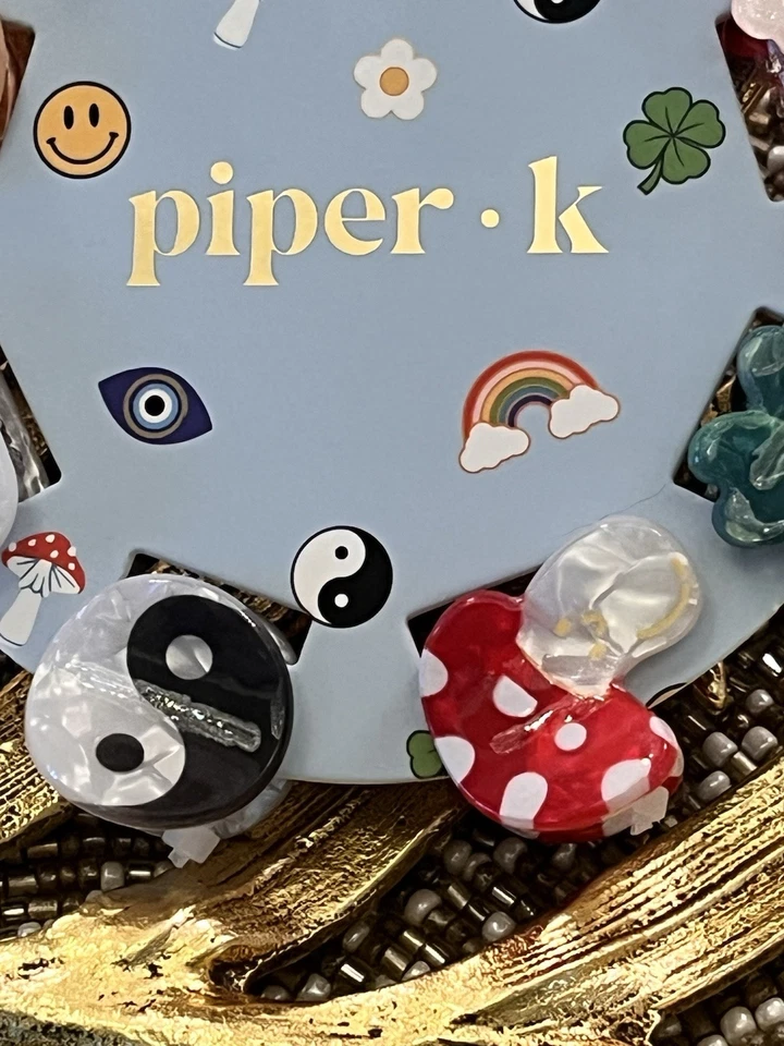 Champiñón Hamsa Mano Yin-Yang Cara Sonriente Trébol Mal de Ojo Hippie Boho Pinzas para el Cabello Foto 2 de 4