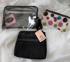 NWT Lot 3 & Modella Cosmetic Bags Makeup Travel Beaty Bag Mesh Clear Polka Dot