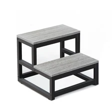 Step Stools for Adults Kids, 2 Step Stool, Heavy Duty Steel & Sturdy Wooden Step
