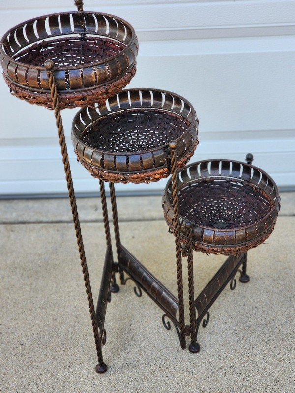 Vintage ? Antique Style Victorian FOLDING Wicker Rattan 3 Tier Plant Stand