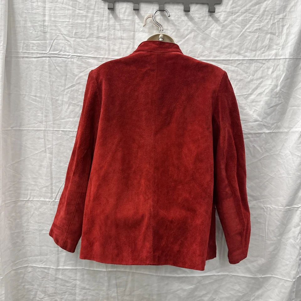 Vintage 1950s Western Suede Leather Jacket Canada Red Women 11/12 Missing Button - Image 3 of 4
