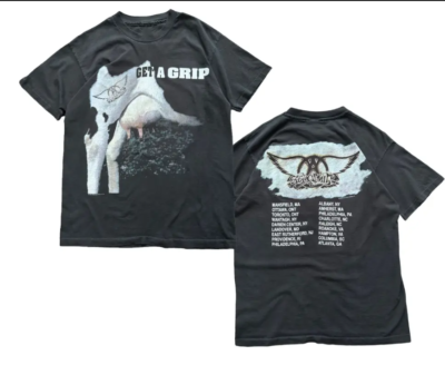 Aerosmith Get A Grip Tour Rock Band 90s T-Shirt Black Gift Fans 