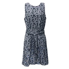 GAP Sz M White w/ Black & Blue Floral Sleeveless Front-Tie Dress Lined • VGUC‼