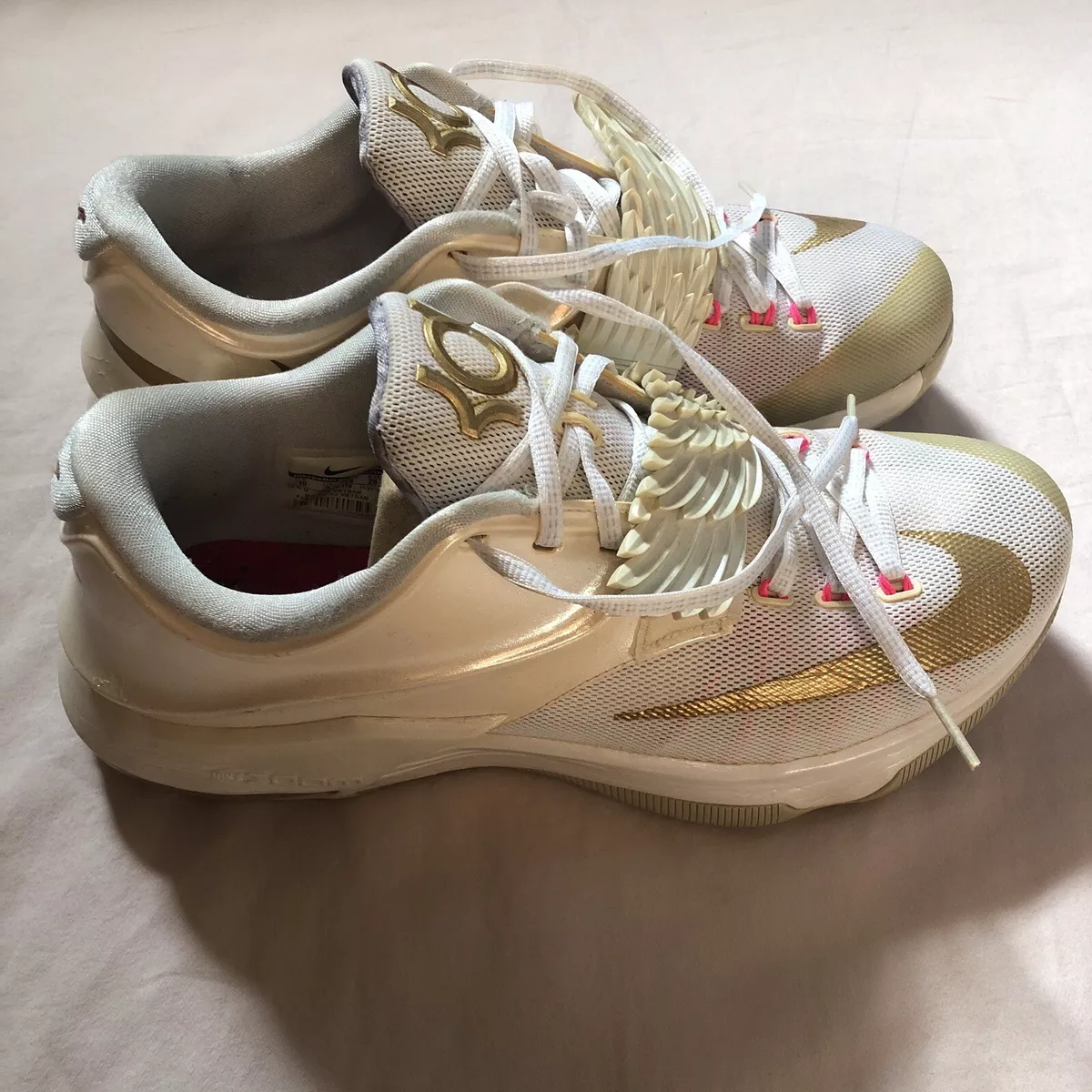 Nike KD 7 PRM Aunt Pearl Mens Size 10 Shoes 706858 176 White Wings Gold Zoom
