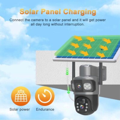 4MP Solar Wireless Security Camera WiFi 355° PTZ Dual Lens 2-Way Audio Spotlight