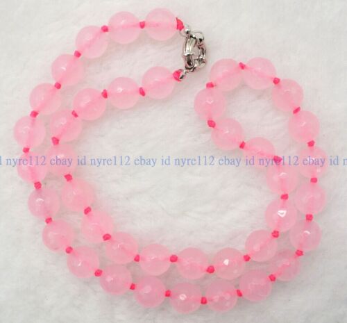 Natural 6/8/10/12mm Faceted Pink Quartz Round Gemstone Beads Necklace 18" AAA+ - Picture 1 of 10