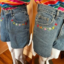 vintage 1990s Embroidered Denim Mid Rise Shorts Women  s Size 28  Waist/size 6