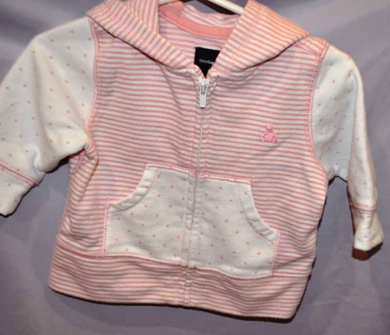PERFECT cute pink hooded striped polka dot jacket w/ ears Baby Gap 3-6 month