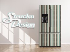 Fabric Texture Teal Beige Stripes Fridge Freezer Wrap Side Door Vinyl Decal