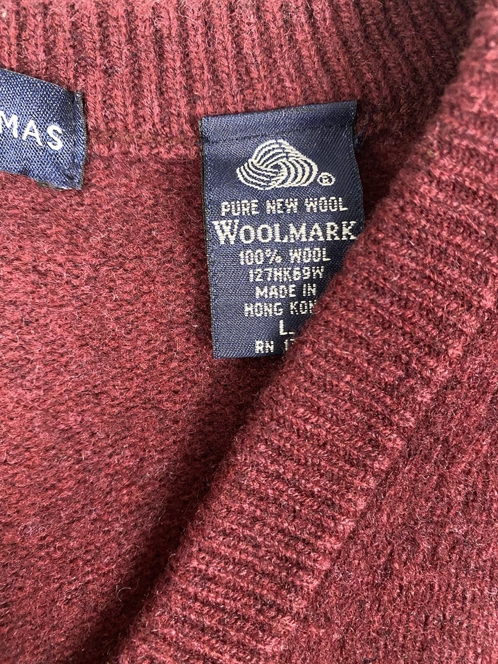 SUÉTER GRANDE GRANT THOMAS 100% LANA GRANATE CUELLO EN V PREPPY ABUELO Foto 3 de 4