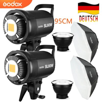 2X Godox SL-60W 5600K LED Lampe Video Licht (RC-A5 Fernbedienung) + 95cm Softbox