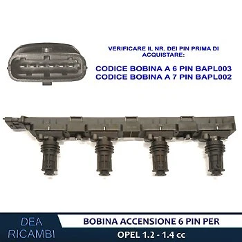 Bobina Accensione per OPEL CORSA D 1.2 1.4 LPG 6 pin/poli 06-14 BAPL003 - Foto 2 di 4