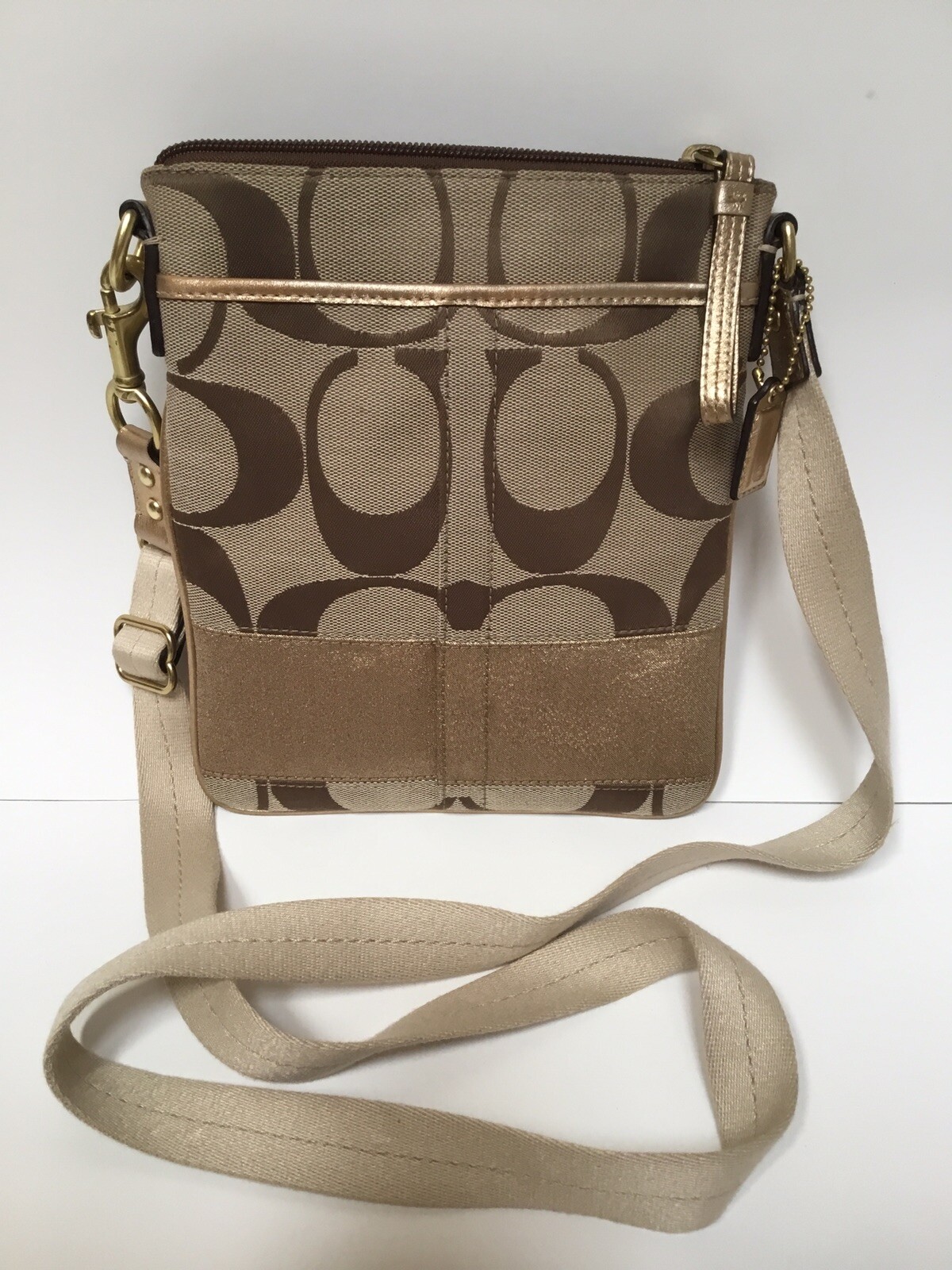 Coach Signature C Beige / Brown Crossbody Purse Gem