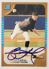 Matthew Lindstrom signed baseball card New York Mets 2005 Bowman Gold THICK #180