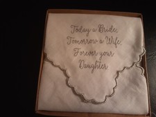 Bride, Wife, Daughter Sentiment Handkerchief, White Linen, NIB